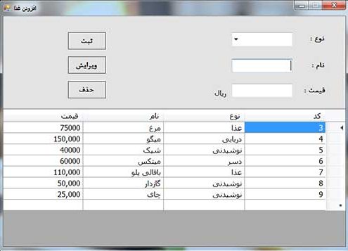 پروژه مدیریت رستوران با سی شارپ